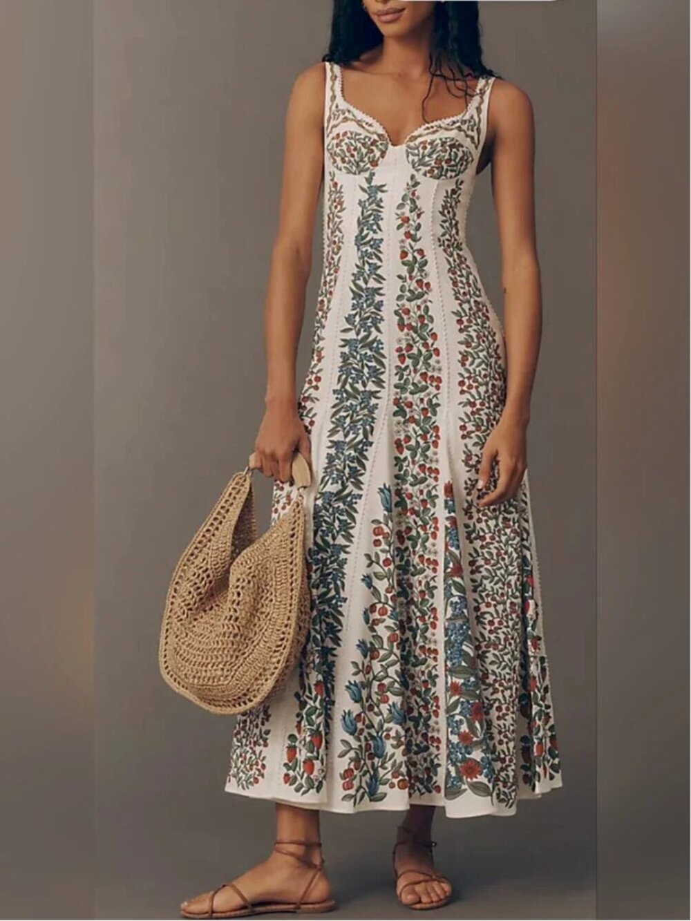 Farm Rio Berry Print Linen Blend Midi Dress size L